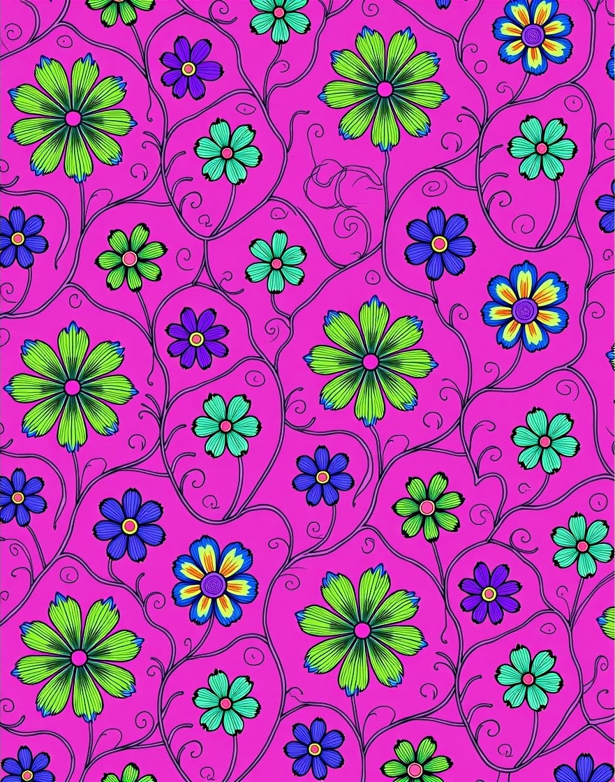 Vibrant Pink Floral Vine Meadow Rug
