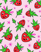 Whimsical Red Strawberry Pink Scattered Rug