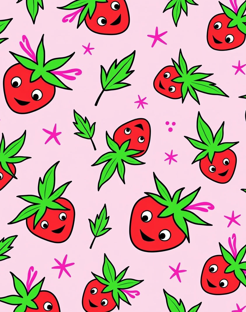 Whimsical Red Strawberry Pink Scattered Rug