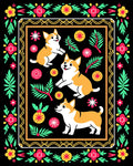 Whimsical Corgi Floral Border Rug