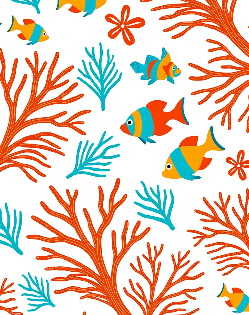 Orange Coral Blue Fish Underwater Scene Rug