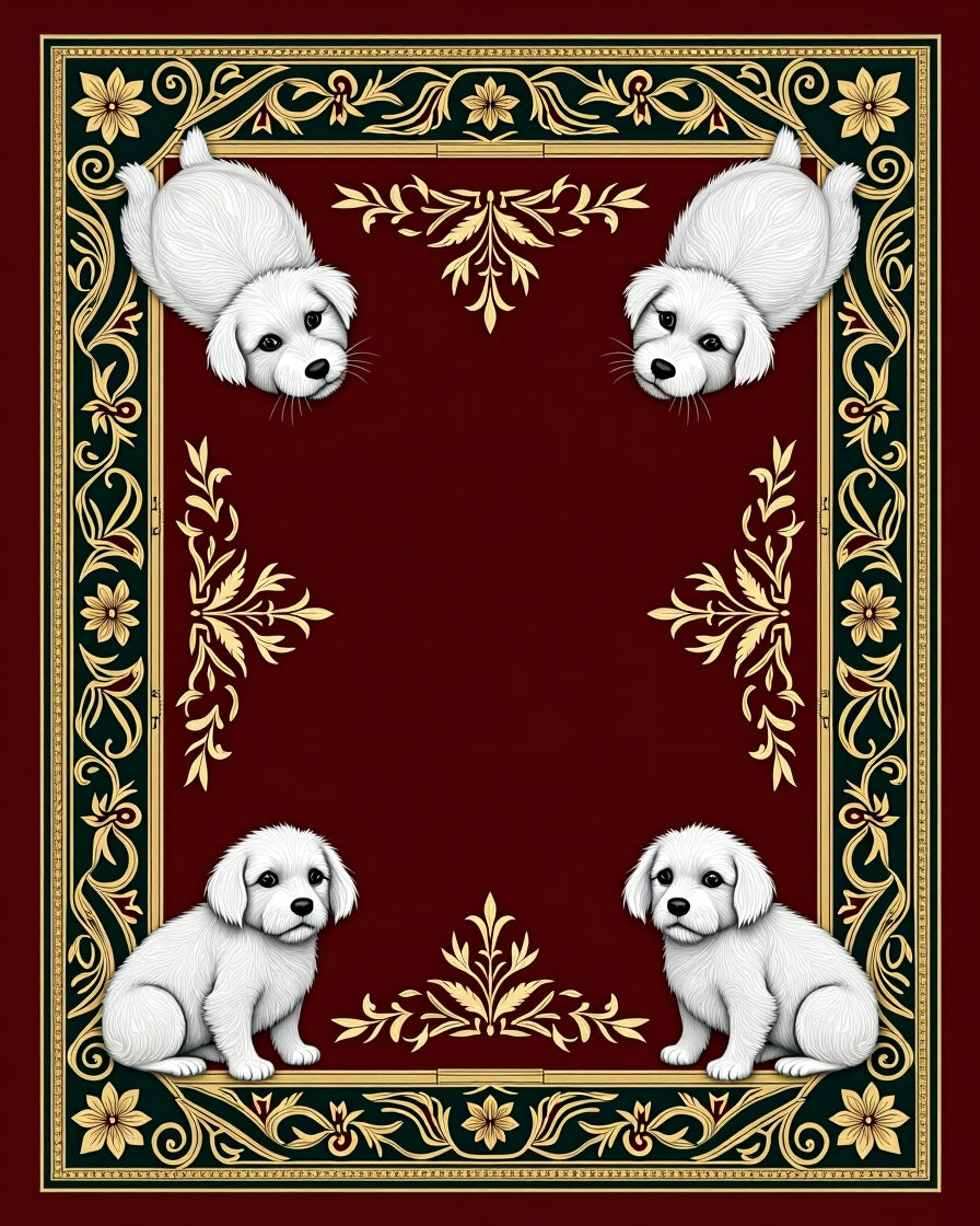 Charming Ruby Puppy Floral Border Rug