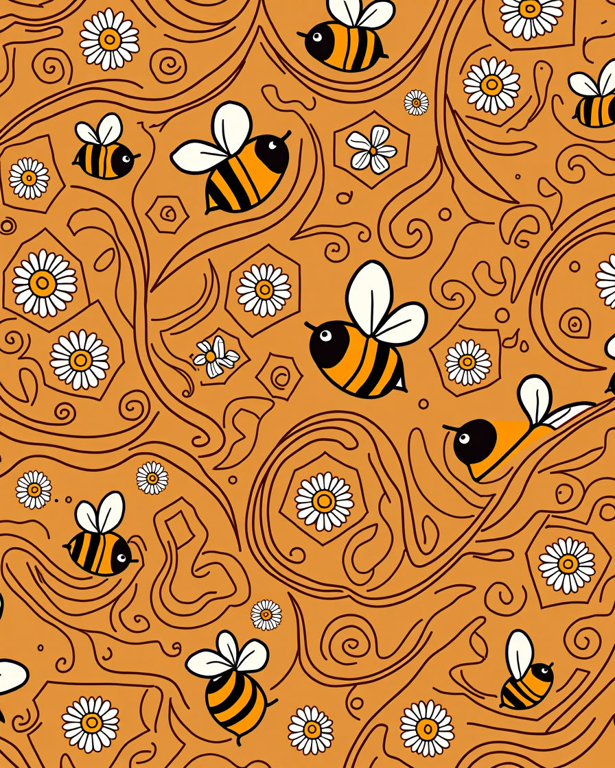 Golden Bee Daisy Swirls Rug