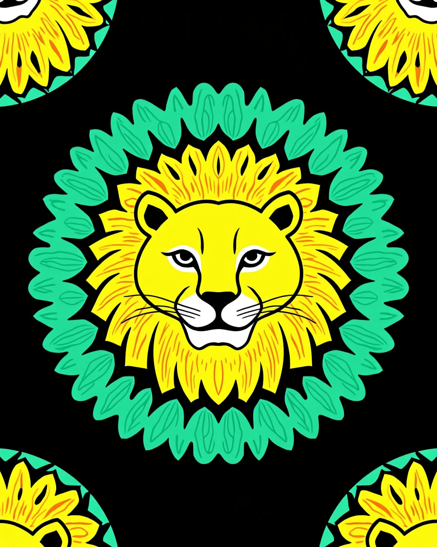 Bold Yellow Lion Black Medallion Rug