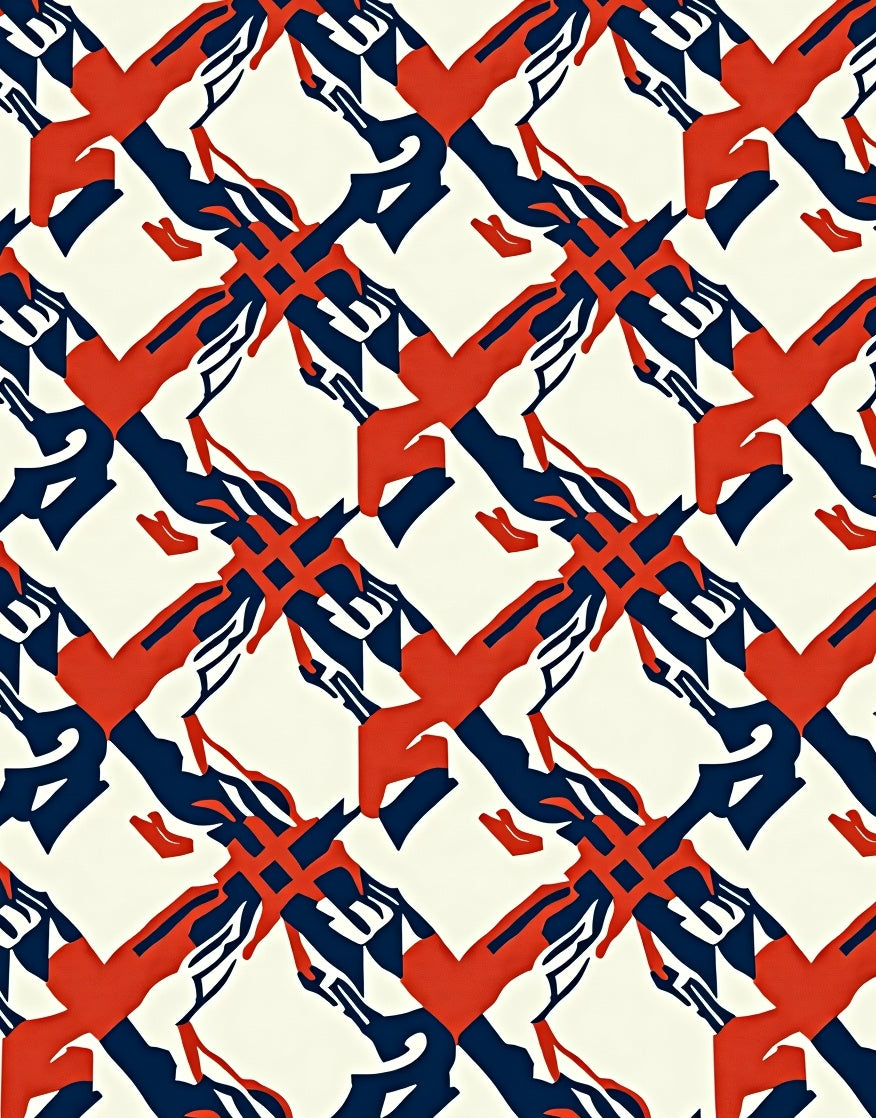 Geometric Red Blue Interlocking Forms Rug