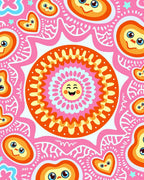 Whimsical Pink Sun Face Hearts Rug