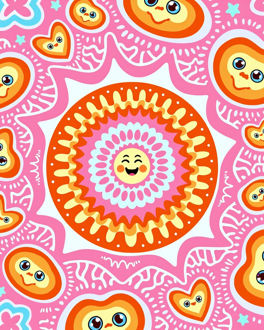 Whimsical Pink Sun Face Hearts Rug