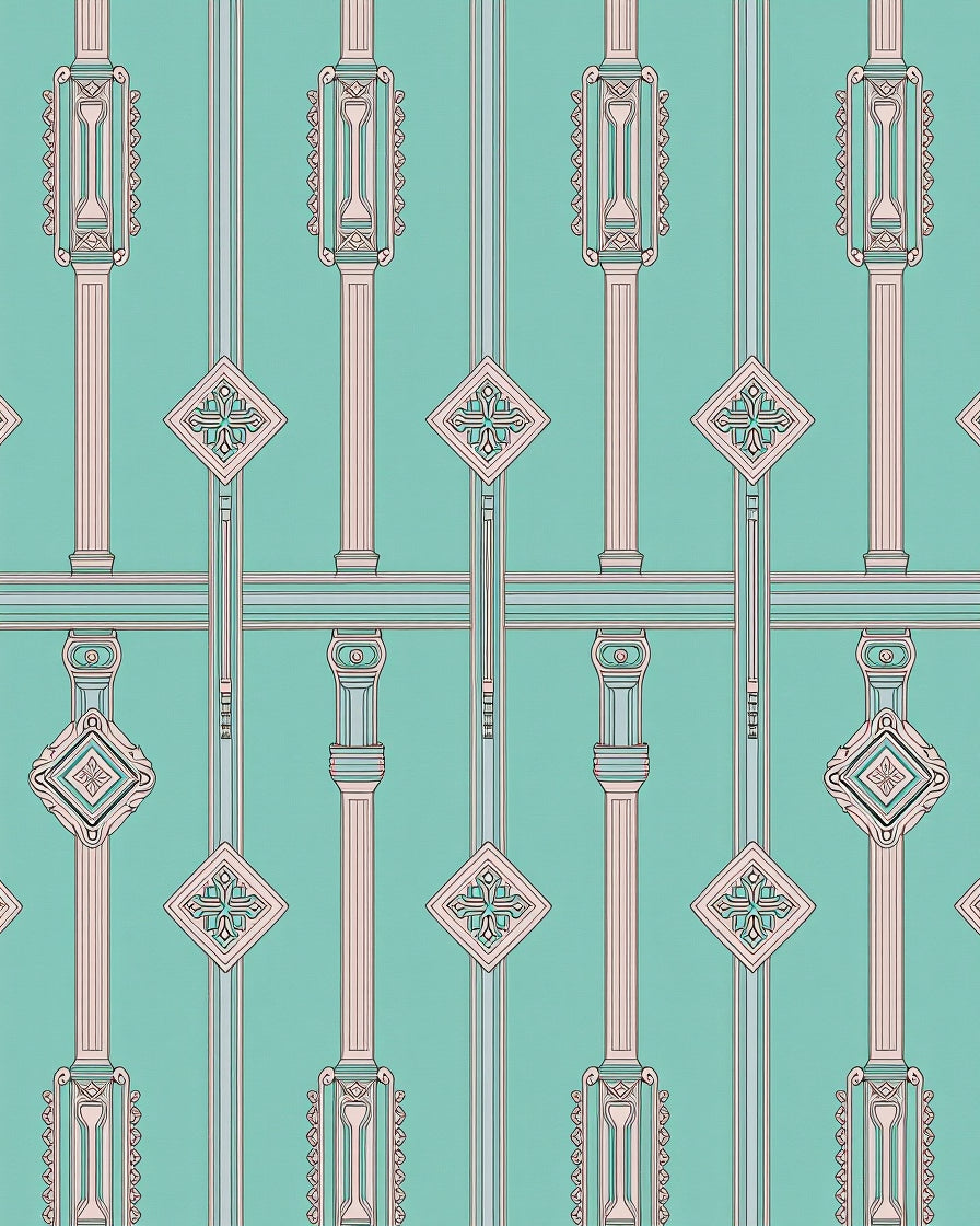 Art Deco Column Mint Pink Diamond Rug