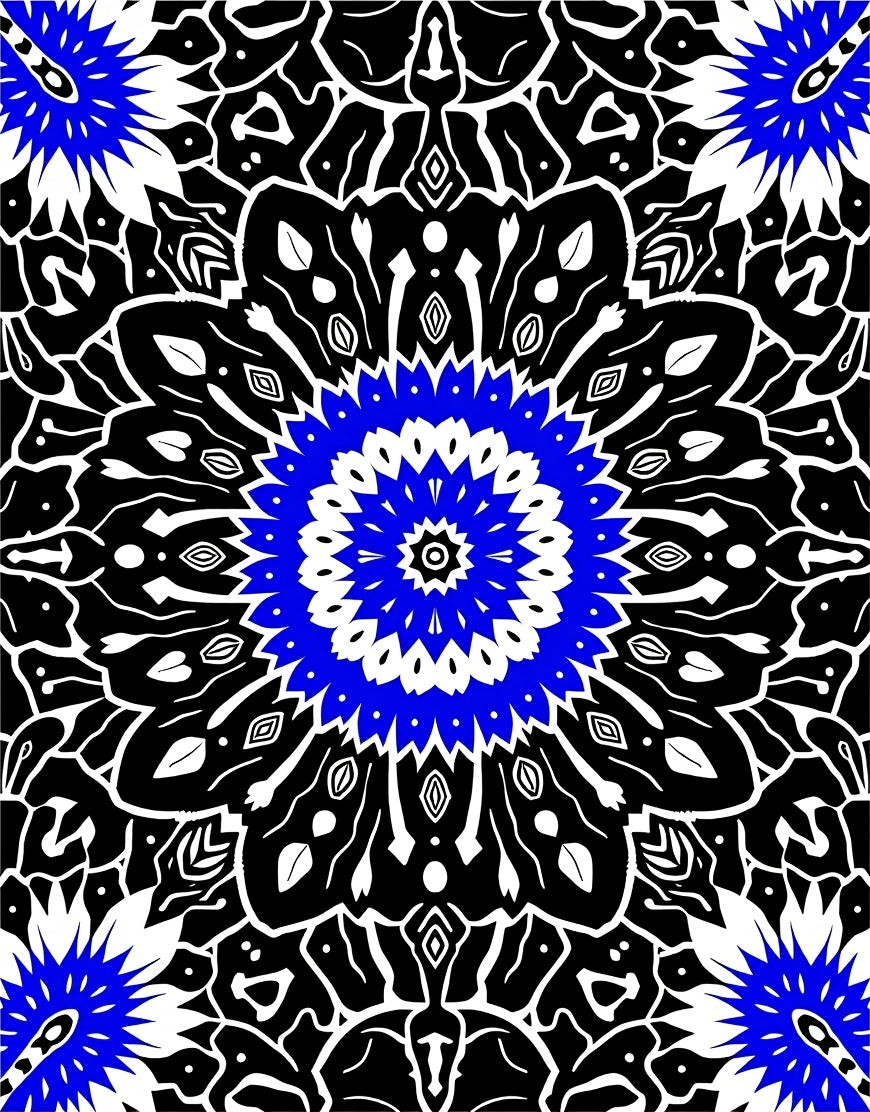 Bold Blue Black Mandalas Radial Rug
