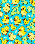 Yellow Duckling Green Creature Repeat Rug