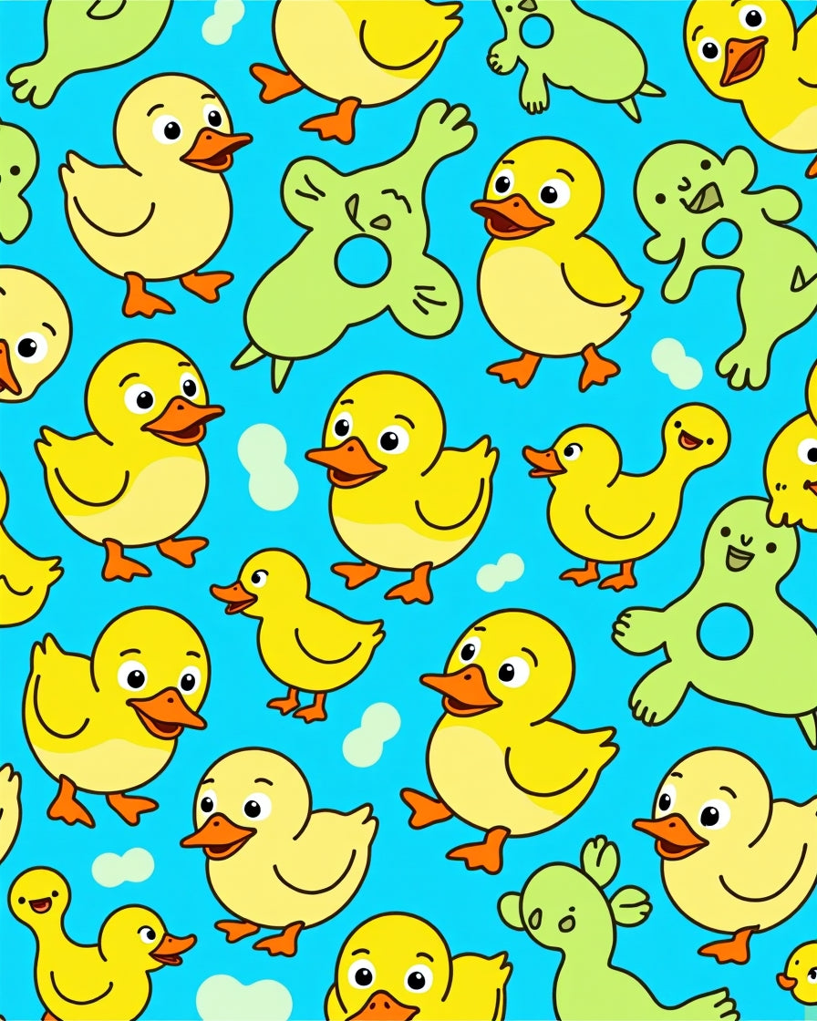 Yellow Duckling Green Creature Repeat Rug