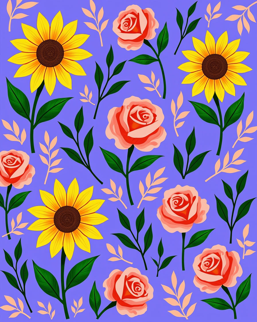 Yellow Sunflower Pink Rose Garden Rug