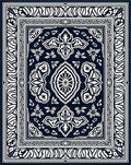 Classic Dark Blue Floral Medallion Rug
