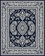 Classic Dark Blue Floral Medallion Rug