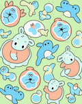 Whimsical Blue Peach Creature Collage Rug