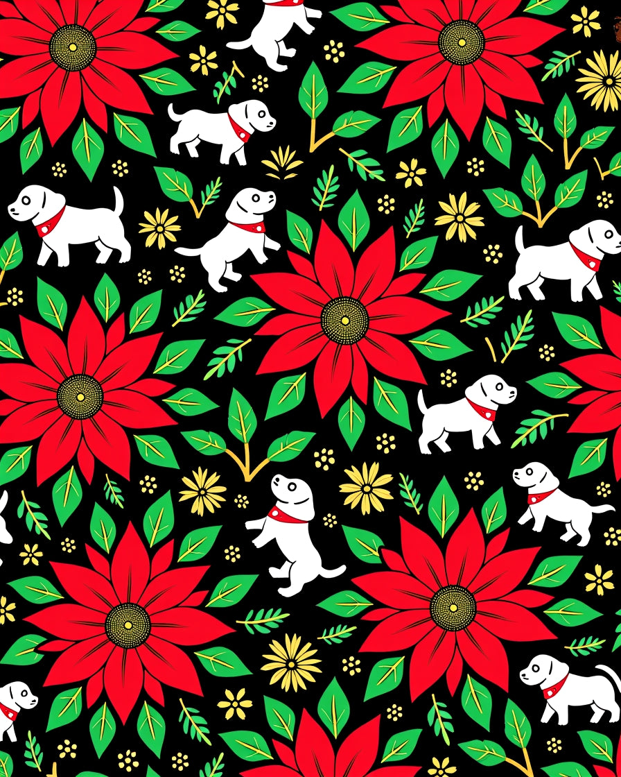 Christmas Poinsettia Puppy Pattern Rug