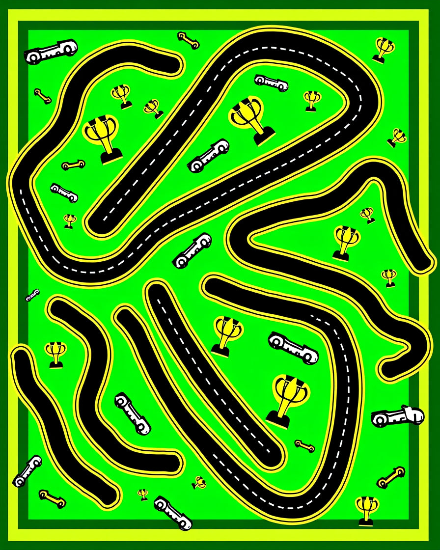 Race Track Cars and Trophies Bright Rug