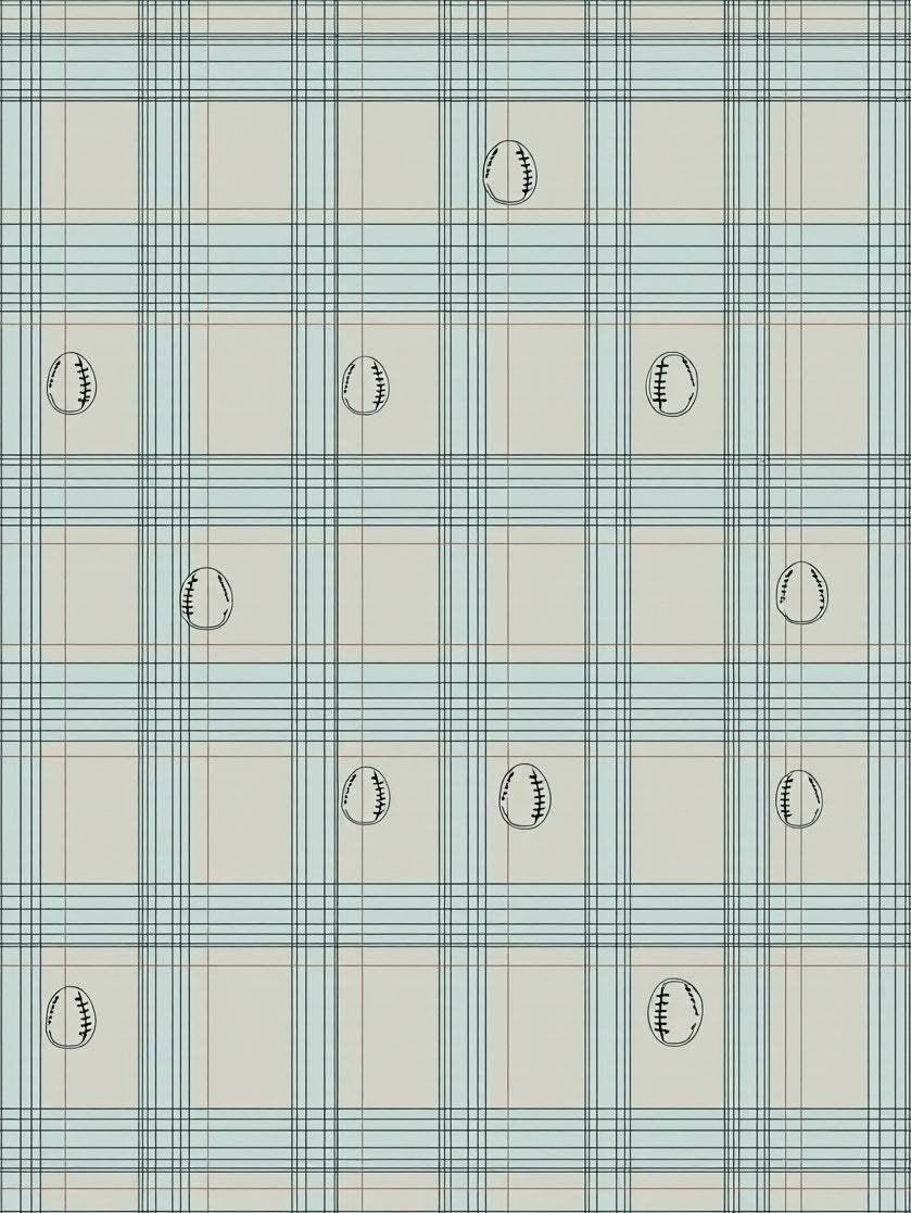 Soft Blue Cream Baseball Plaid Rug