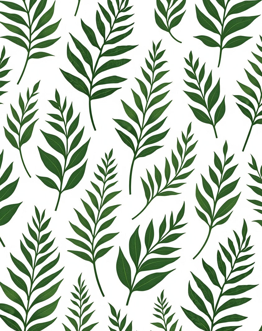 Green Fern Fronds White Background Rug