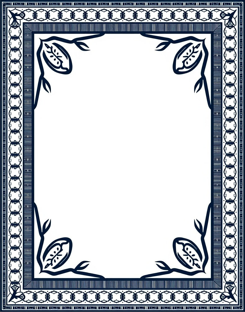 Navy Blue Classic Floral Border Rug