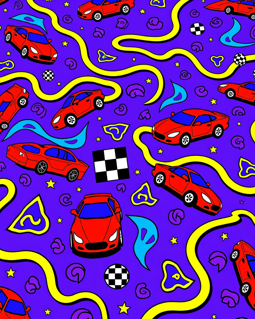 Red Sports Cars Yellow Winding Track Rug
