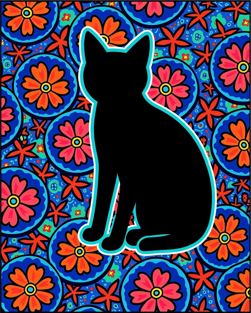 Black Cat Vivid Floral Mandala Rug