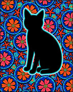 Black Cat Vivid Floral Mandala Rug