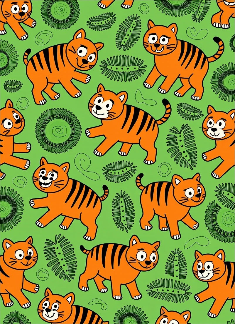 Orange Tiger Green Tropical Leaf Whimsical Rug