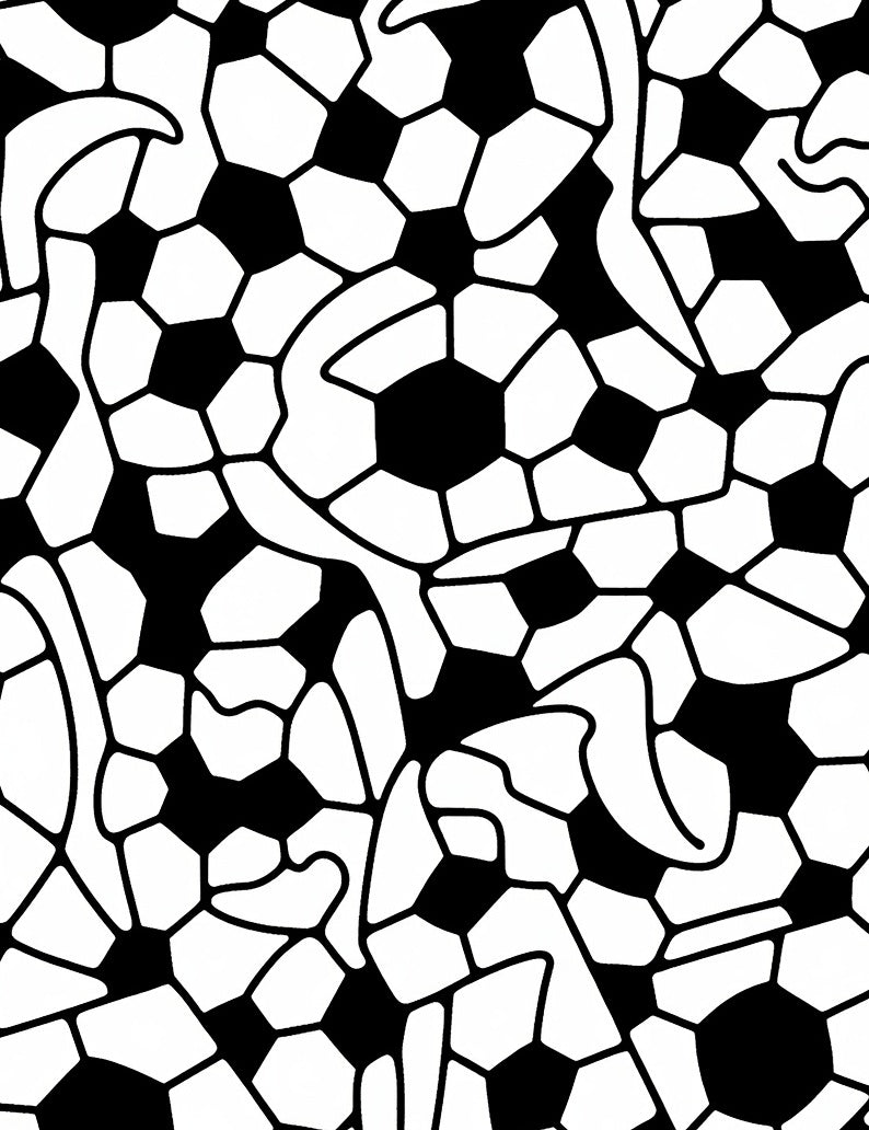Bold Black White Soccer Ball Collage Rug
