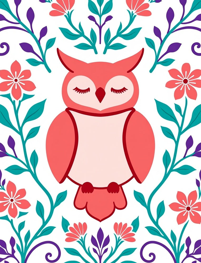 Coral Owl Floral Garden Rug