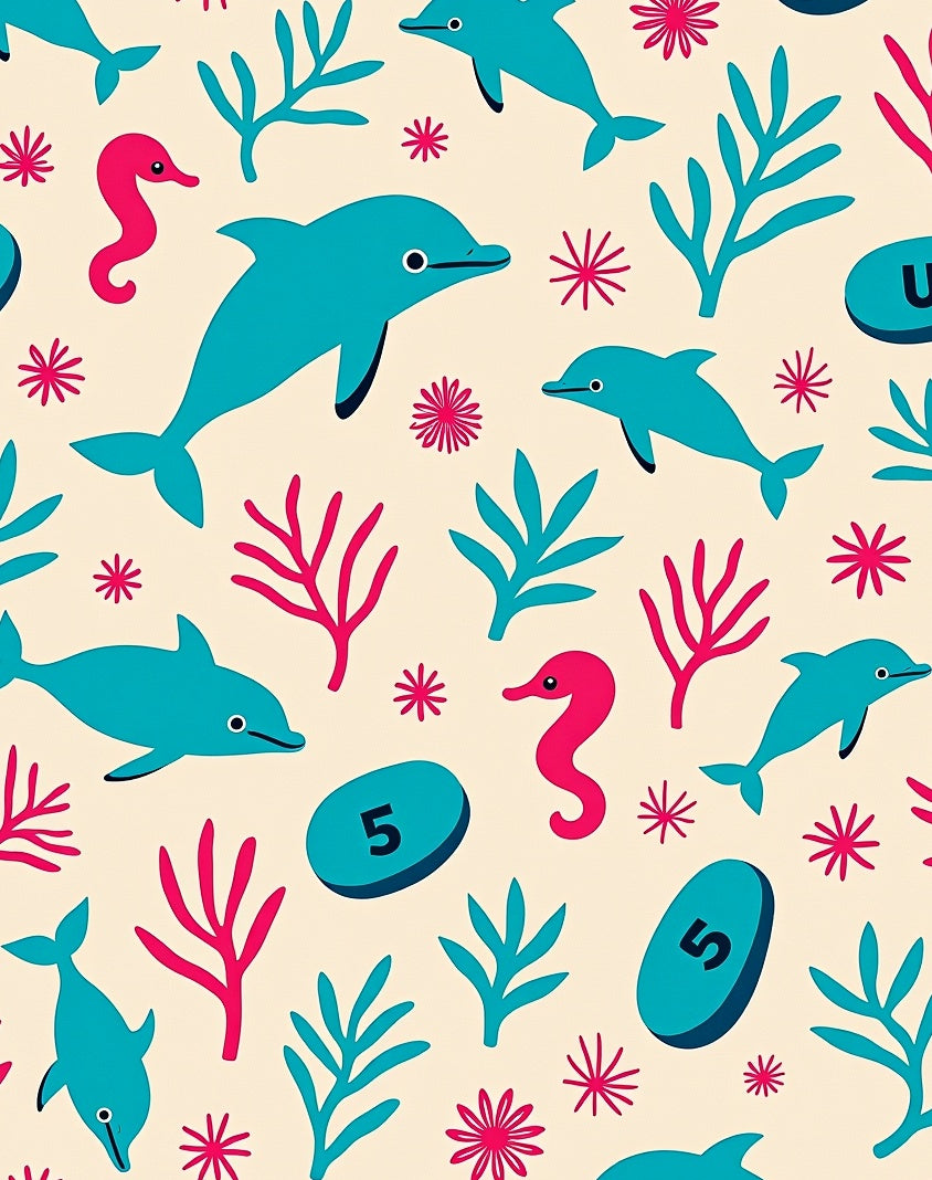 Turquoise Dolphins Pink Seahorses Undersea Bloom Rug
