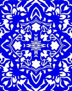 Vibrant Royal Blue Floral Symmetry Rug