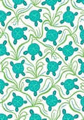 Aqua Turtle Green Coral Swirls Rug