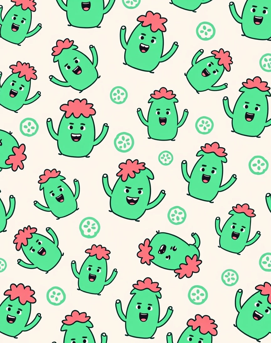 Playful Green Characters Cucumber Slices Rug