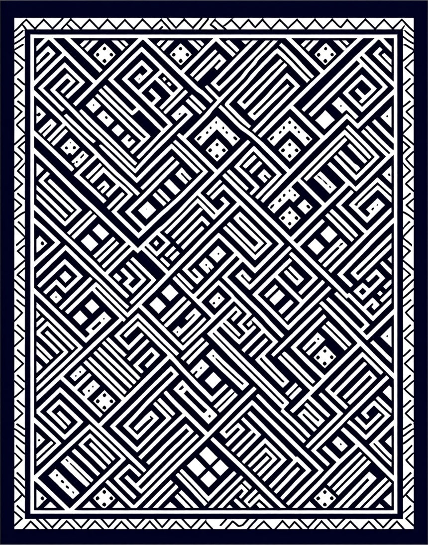 Monochrome Geometric Labyrinth Medallion Rug