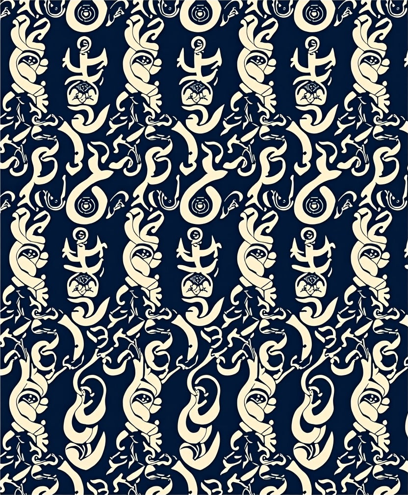 Navy Cream Nautical Anchor Swirl Rug