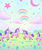 Pink Unicorns And Rainbows In Sky Rug