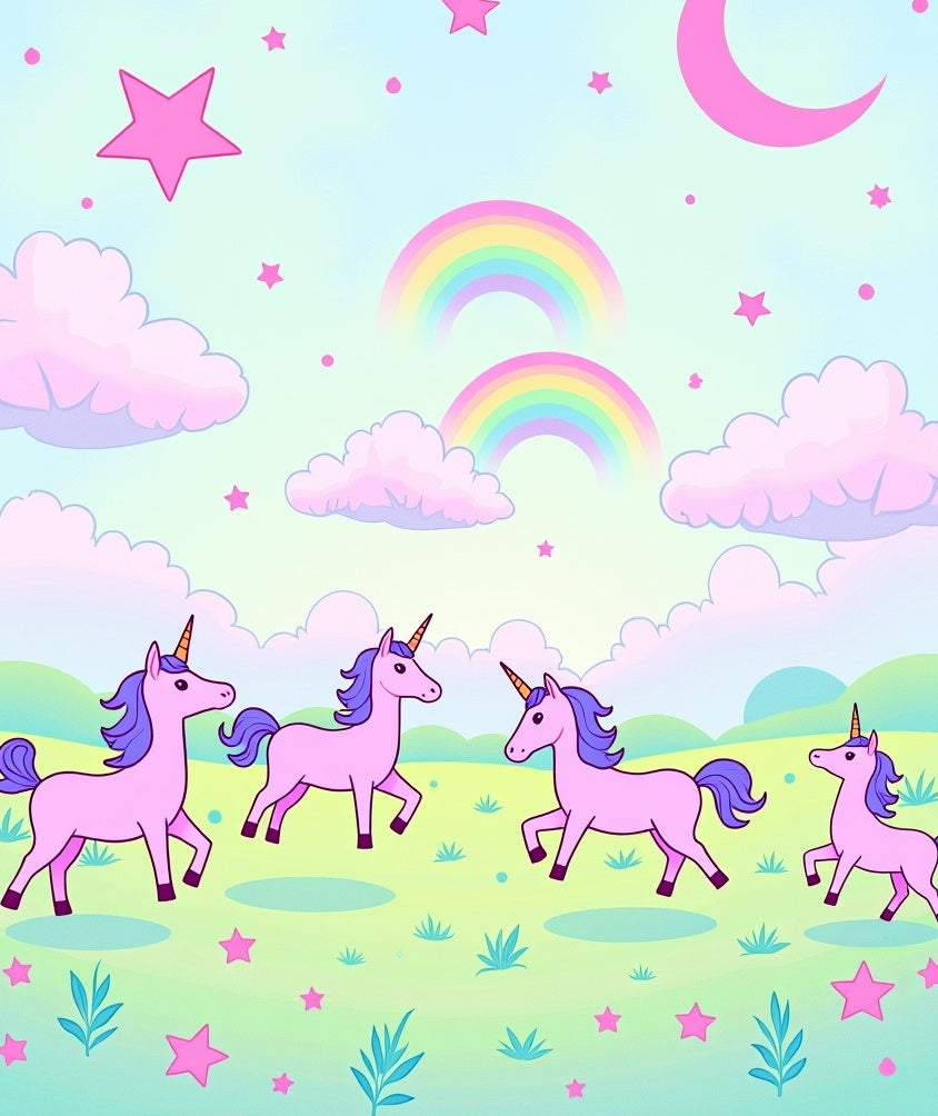 Pink Unicorns And Rainbows In Sky Rug