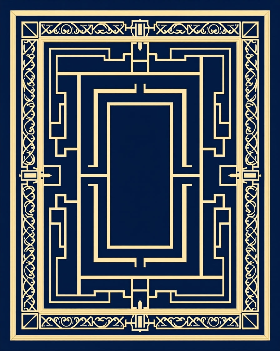 Deep Blue Geometric Art Deco Maze Rug