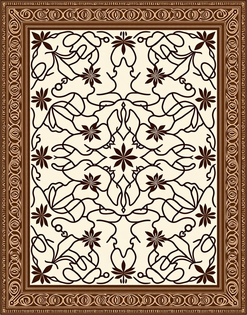 Earthy Brown Floral Scrollwork Medallion Rug