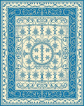 Ornate Blue Cream Floral Medallion Rug