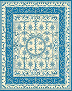 Ornate Blue Cream Floral Medallion Rug