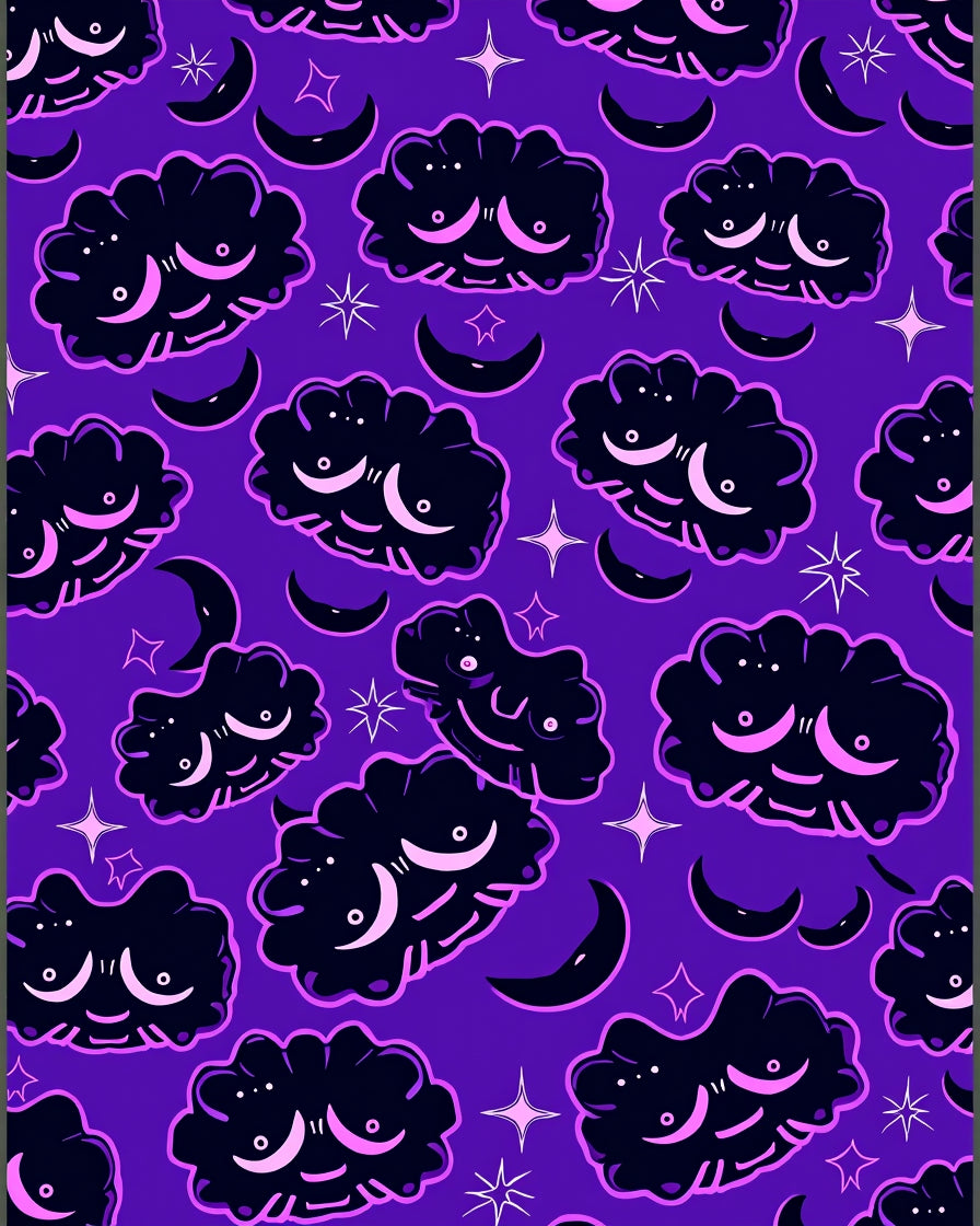 Dark Clouds Moon Stars Purple Rug