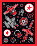 Retro Sci Fi Robots Stars Spaceships and Rockets Rug