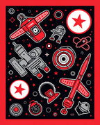 Retro Sci Fi Robots Stars Spaceships and Rockets Rug
