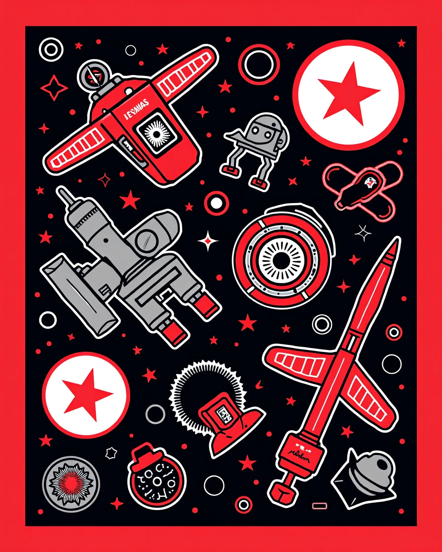 Retro Sci Fi Robots Stars Spaceships and Rockets Rug