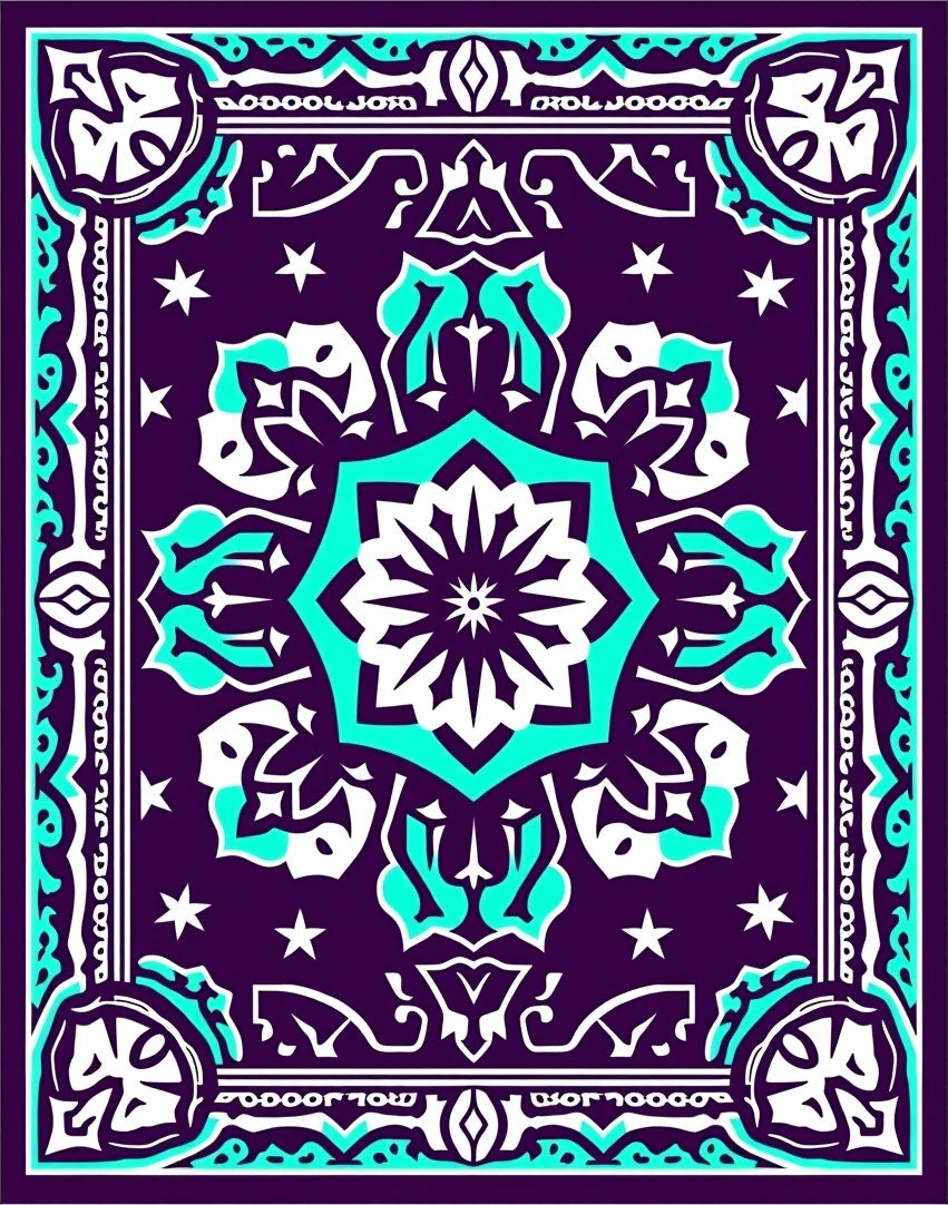 Bold Teal and White Mandala Medallion Rug