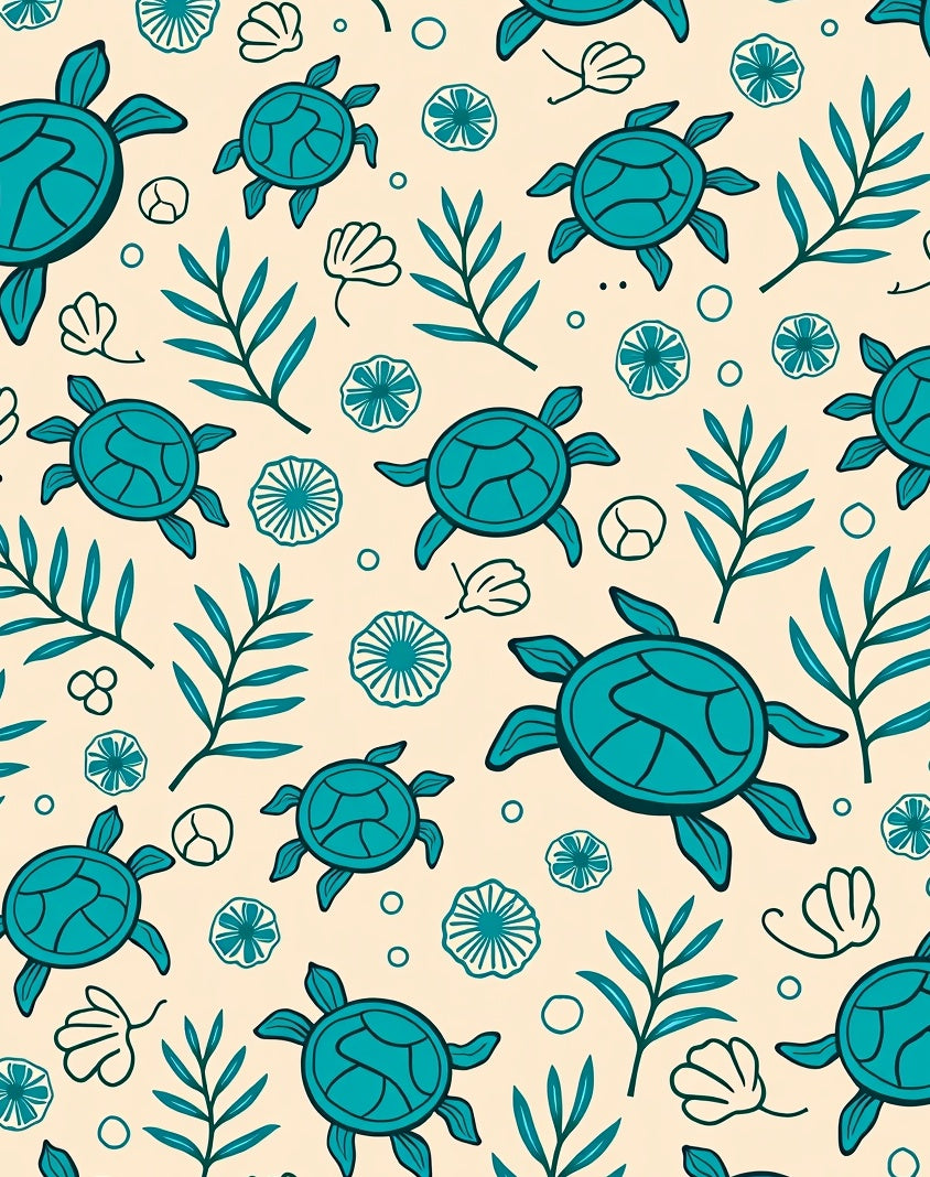 Teal Turtle Tropical Leaf Ensemble Rug