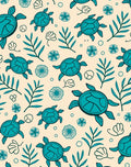 Teal Turtle Tropical Leaf Ensemble Rug