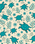 Teal Turtle Tropical Leaf Ensemble Rug